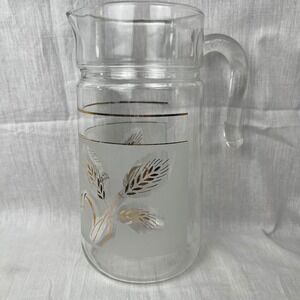 Vintage Gold Wheat Frosted Glass Pitcher Beverage Carafe Water Juice‎ Server